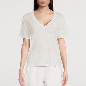 Vince White 100% Linen V-Neck Short Sleeve Tee